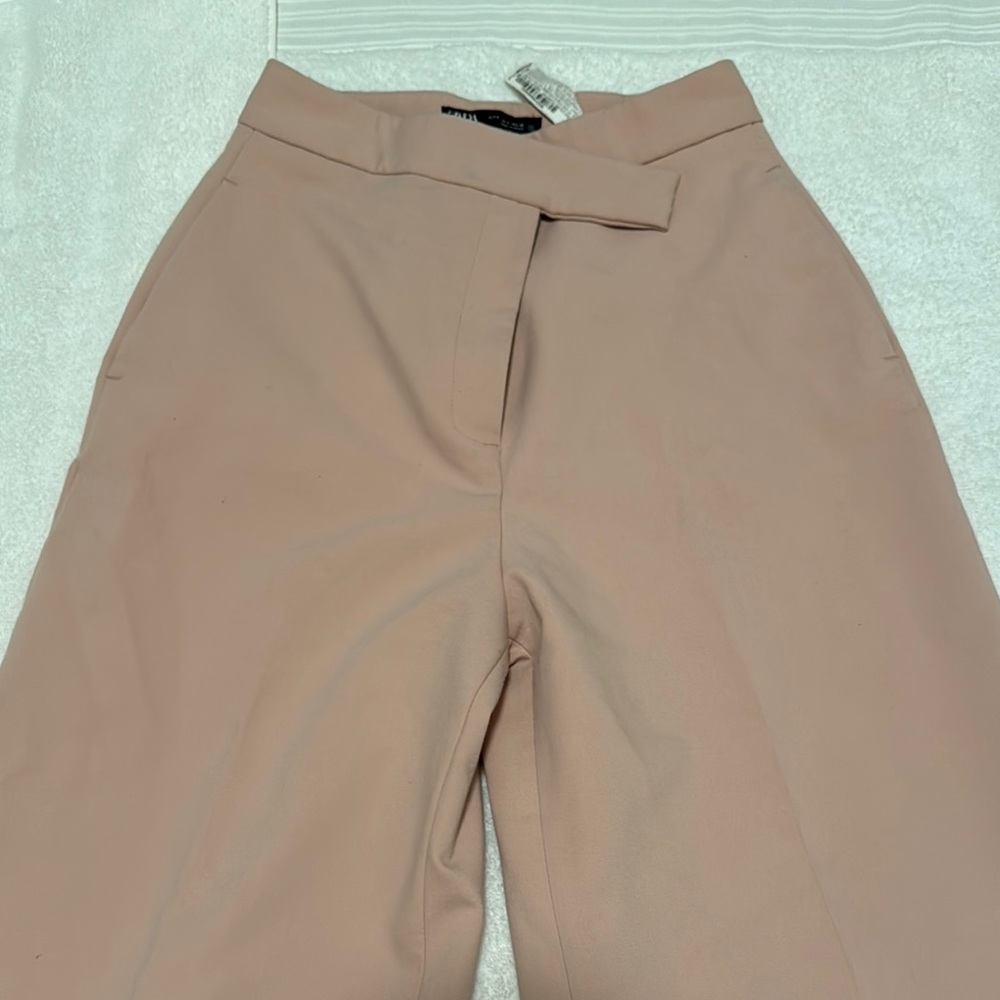 Zara Women's Tan High-Waisted Trousers
